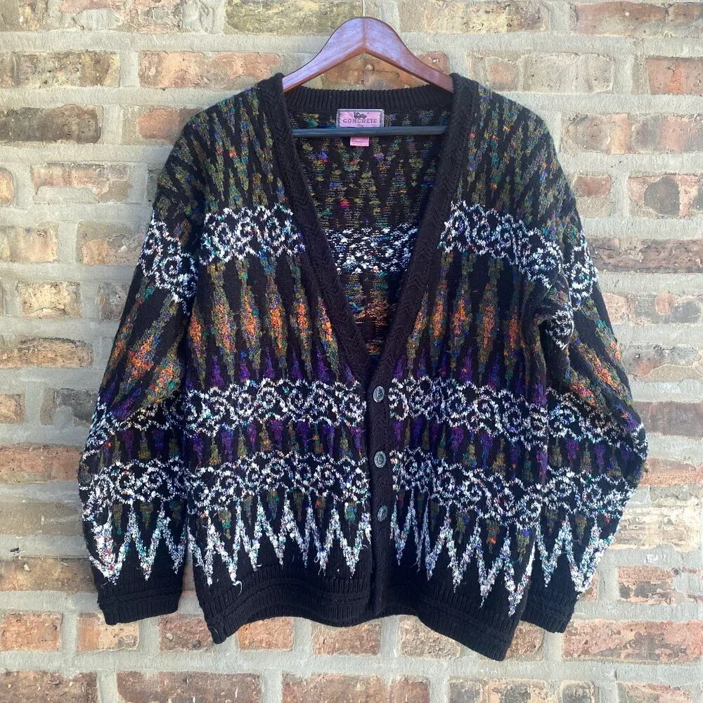 Vintage Concrete Mix 90s cardigan button down sweater multicolor grandpa Men's S - Picture 1 of 7